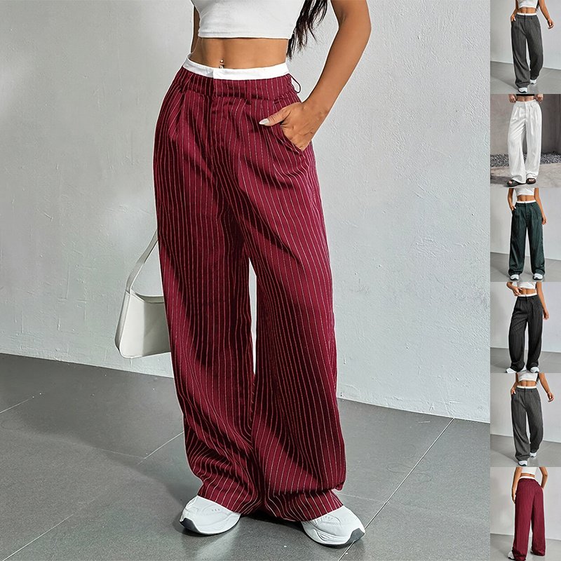 74885634-E744-4E64-A830-67454A6F8D43.Jpg Stripe Printed Trousers Fashion High Waist Straight Leg Pants With Pocket Zipper Casual Suit Pants For Women