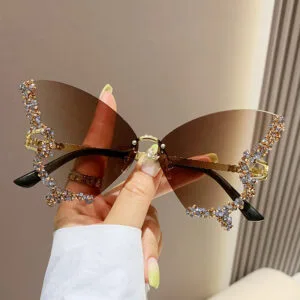 Diamond Butterfly Sunglasses – Premium Luxury Y2K Oversized Rimless Shades