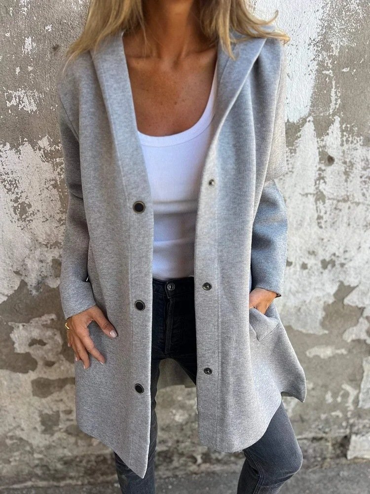 Casual Hooded Single-Breasted Cardigan Fashion Loose Solid Color Jacket Spring And Autumn Women'S Clothing