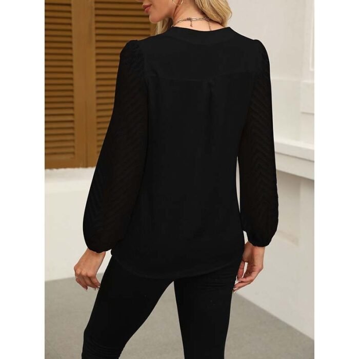 Womens Casual Lace Long Sleeve Chiffon Shirts Dressy Casual V Neck Blouses Business Work Tops - Image 10