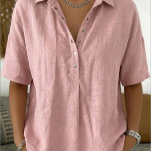 Summer Short-Sleeved Shirt Button Pullover Top Fashion Casual Women'S Clothing