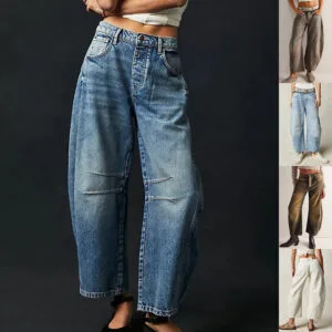 High Stretch Mid Rise Barrel Jeans