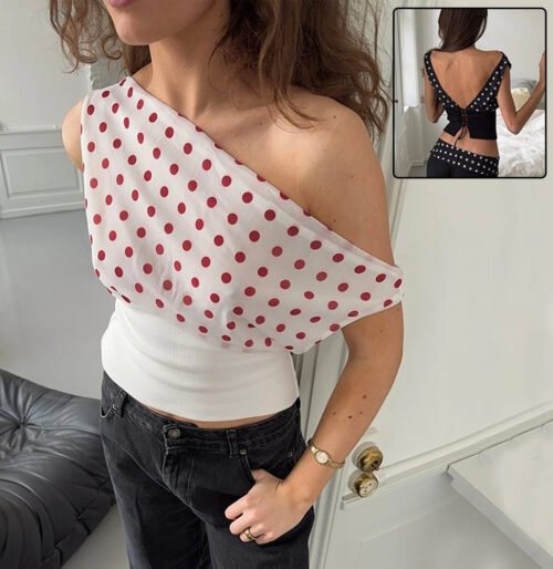 Polka Dot Chiffon Crop Top