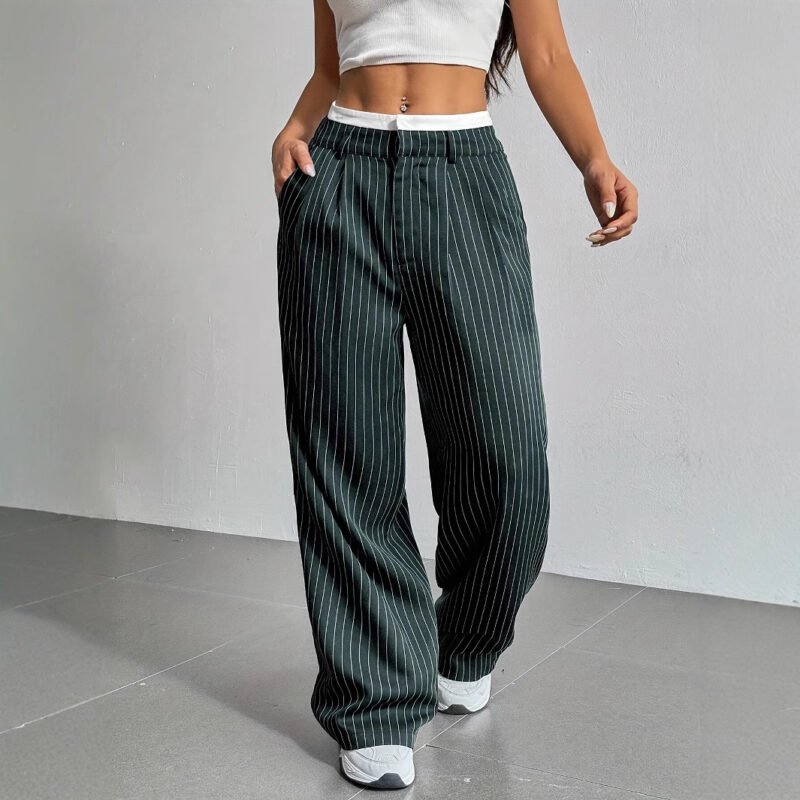 7Dcc245A-De69-4391-B7D5-Db16244D0Ccc.jpg Stripe Printed Trousers Fashion High Waist Straight Leg Pants With Pocket Zipper Casual Suit Pants For Women