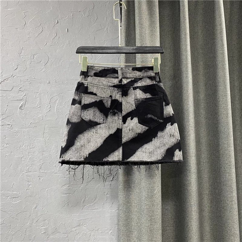 Summer High Waist Slim Personalized Pattern Denim Skirt