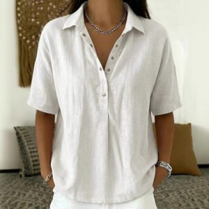Summer Short-Sleeved Shirt Button Pullover Top Fashion Casual Women'S Clothing