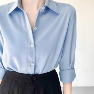 Women'S High-Grade Green Satin Shirt