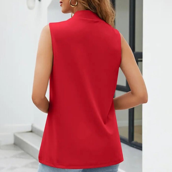 Women's Elegant Solid Sleeveless Vest Cardigan - Stand Collar Summer Outerwear - Image 3