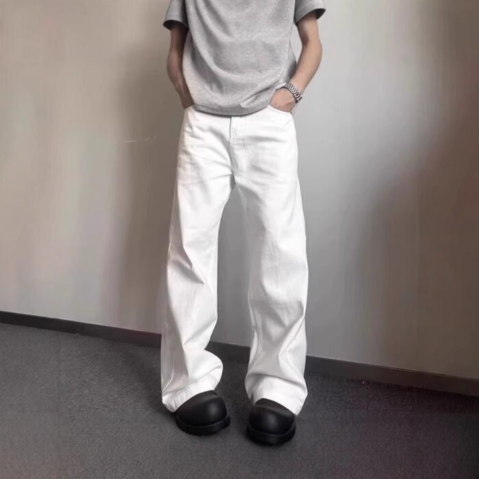 High-grade Loose Straight Wide Leg American High Street White Jeans Men - Image 6
