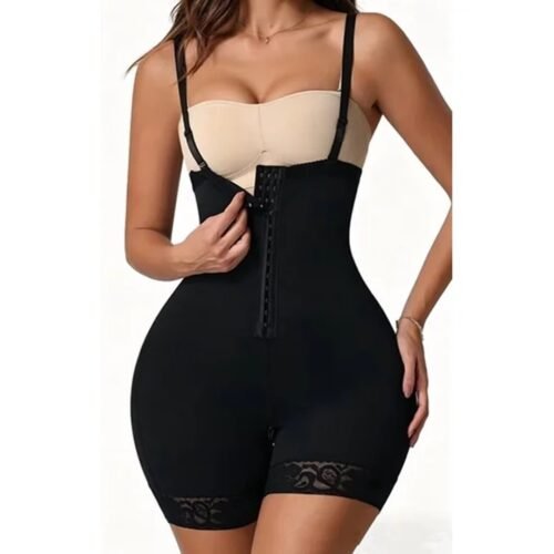 Women's Faja Bodysuit With Tummy Control, High Compression Waist Trainer Shapewear, Seamless Body Shaper With Lace Trim, Adjustable Straps, Zipper Crotch