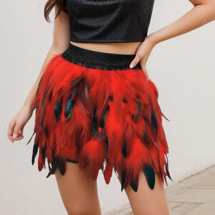 Women's Unique Faux Feather Asymmetrical Mini Skirt - Gothic Party Dance Skirt For Summer Events - Image 5