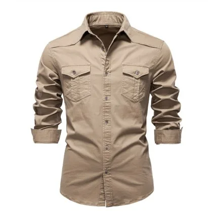 Men'S Long-Sleeved Denim Shirt Casual Solid Button Slim Tops Clothing