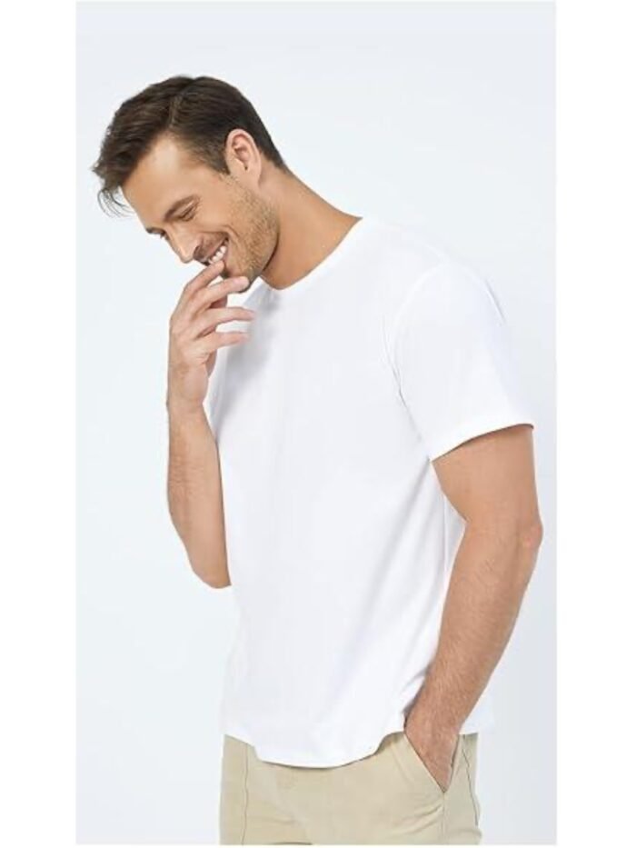 Neat White Basic Crewneck Short Sleeve Cotton Polyester Water Repellent Tops T Shirts Tee For Men - Image 7