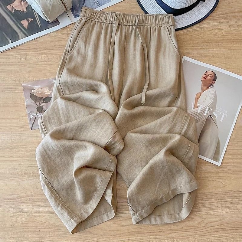 872B2611-C864-4Fca-8017-2C4Ec40A3661.Jpg High Waist Drape Linen Cropped Straight Pants