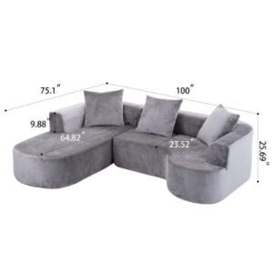 Modular Sectional Sofa With L-Shape Chaise,Cloud Sectional Modern Sleeper Couch With Deep Seat,Sponge Compression Sofas No Assembly Required   Grey-Corduroy Fabric