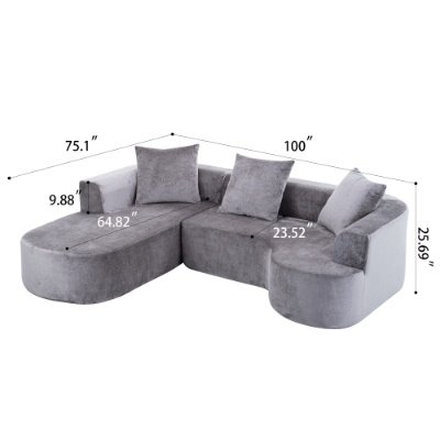 Modular Sectional Sofa With L-Shape Chaise,Cloud Sectional Modern Sleeper Couch With Deep Seat,Sponge Compression Sofas No Assembly Required   Grey-Corduroy Fabric