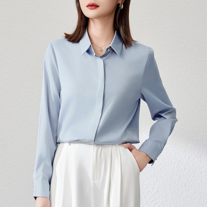 Graceful Satin Top Ol Business Clothing Shirt For Women