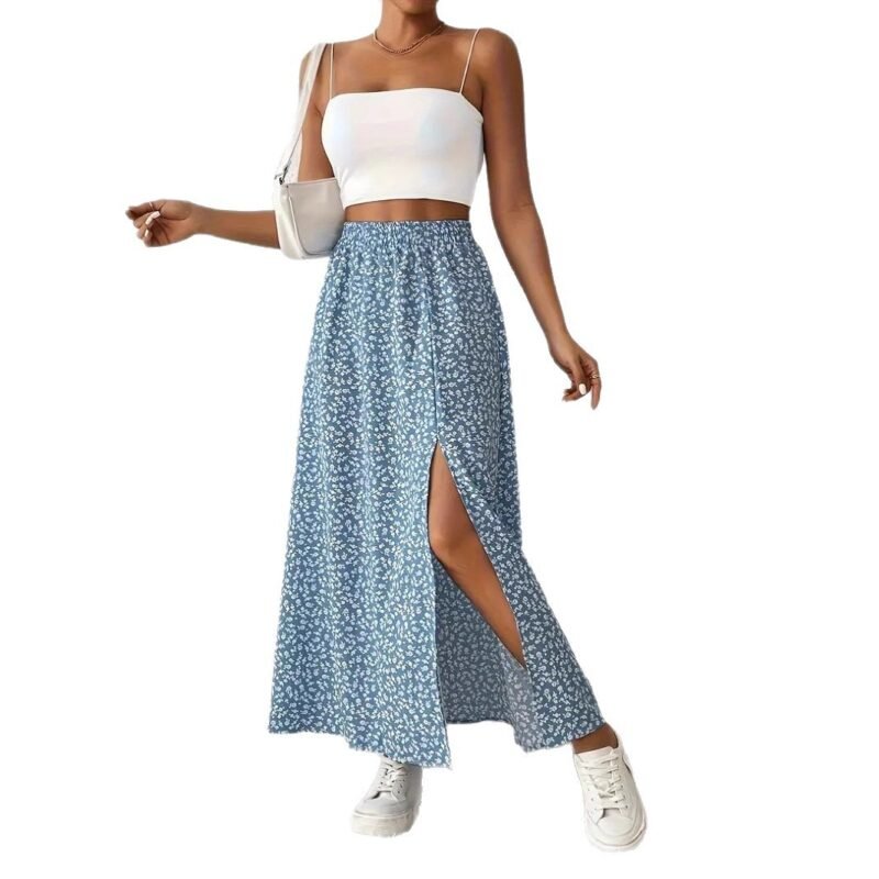 Women'S Fashionable With Side-Slit Printed Skirt