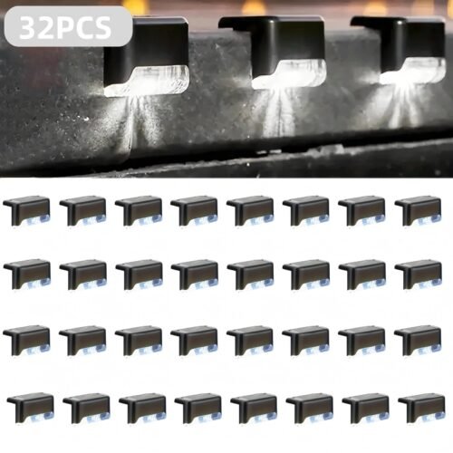 32&16 PCS Solar Deck Lights Outdoor Solar Step Lights Waterproof Led Solar Lights For Outdoor Stairs Step Fence Yard Patio And Pathway Family's Gifts  Warm White