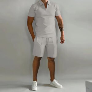 Men'S Shorts Suits Summer Short-Sleeved Polo Shirts And Drawstring Short Pants Fashion Set