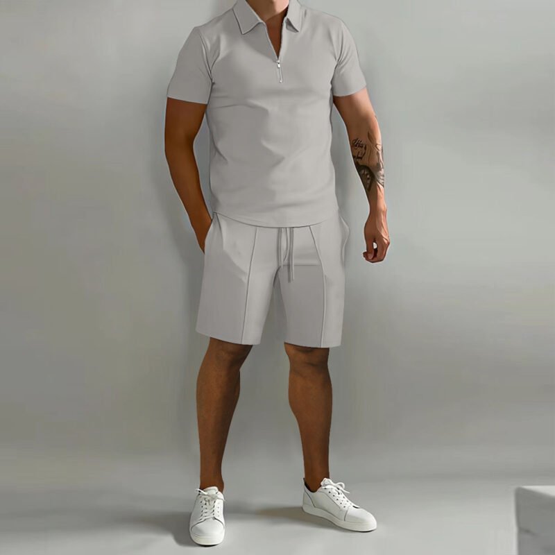 Men'S Shorts Suits Summer Short-Sleeved Polo Shirts And Drawstring Short Pants Fashion Set