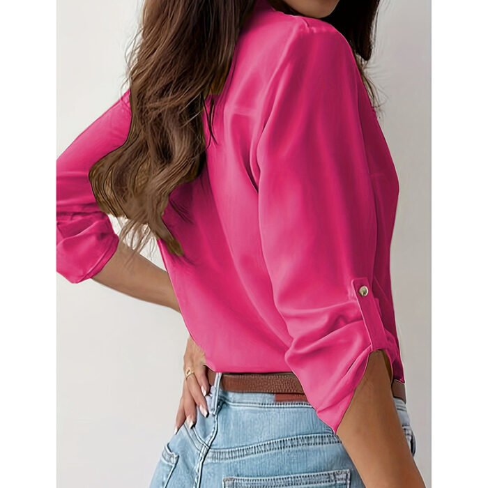 Womens Button Down Shirts V Neck Rolled Up Long Sleeve Tops Elegant Dressy Blouses Business Casual Outfits - Image 7