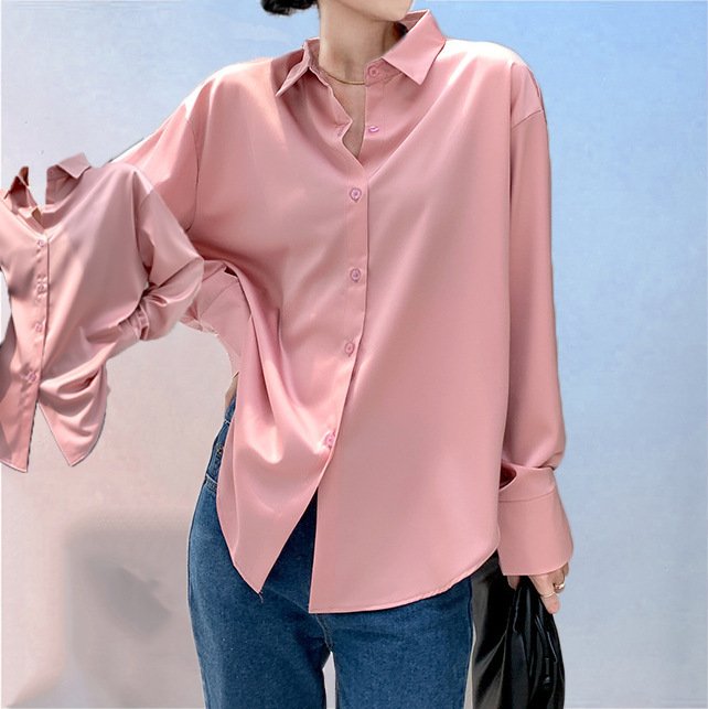Women'S Long-Sleeved Satin Shirt