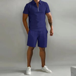 Men'S Shorts Suits Summer Short-Sleeved Polo Shirts And Drawstring Short Pants Fashion Set