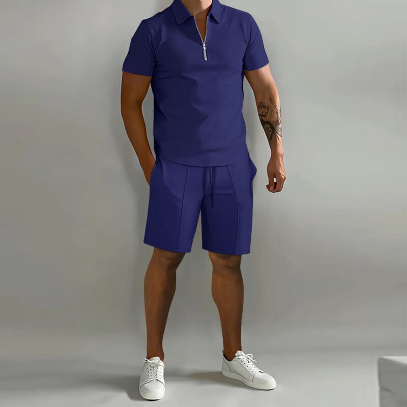 Men'S Shorts Suits Summer Short-Sleeved Polo Shirts And Drawstring Short Pants Fashion Set