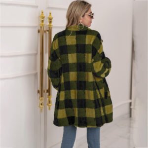 95F932B3-0927-476B-857E-17B1F1A7784A.jpg Colorblock Plaid Fleece Jacket Fashion Single Breasted Long Jacket Women'S Clothing