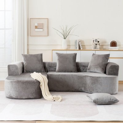 Modular Sectional Sofa With L-Shape Chaise,Cloud Sectional Modern Sleeper Couch With Deep Seat,Sponge Compression Sofas No Assembly Required   Grey-Corduroy Fabric