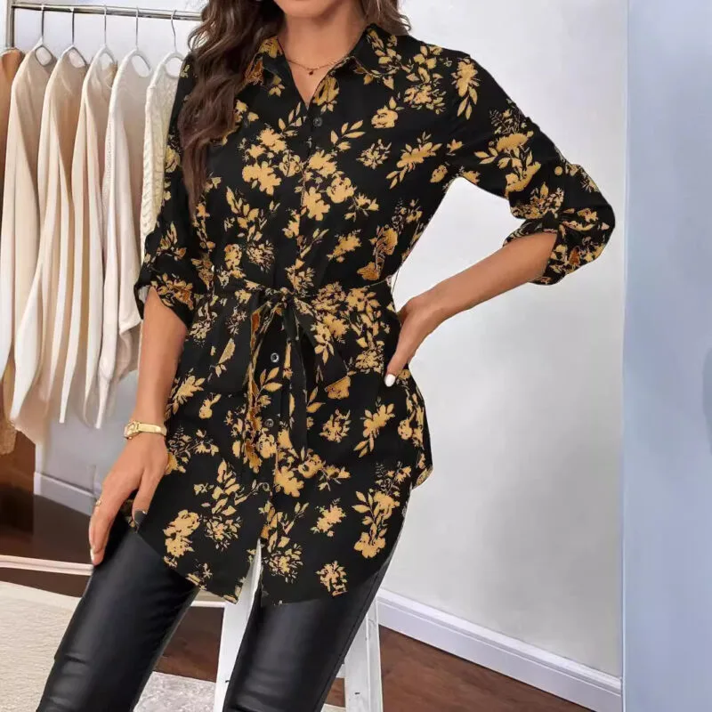 Elegant Floral Print Long Sleeve Shirt