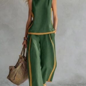 Summer Suits Round-Neck Sleeveless Vest Top And High-Waist Wide-Leg Pants Casual Loose Set