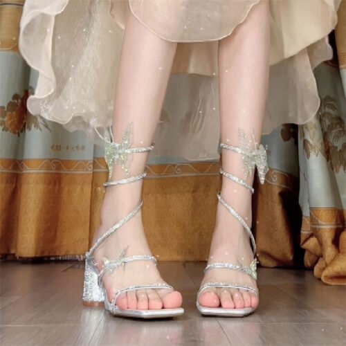 O1CN01I5oQPi2HLQdAvdbaV_2217533279134-0-cib.jpg Women's Rhinestone Sandals Snakelike Winding Fashion High Heels