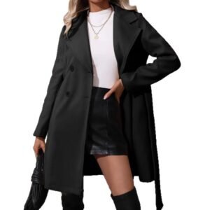 Women'S Elegant Lace-Up Solid Color Slim-Fit Woolen Coat