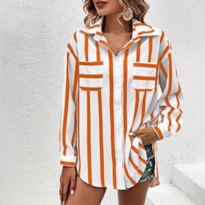 Fashion Vertical Stripes Multi-Color Shirt Coat Women