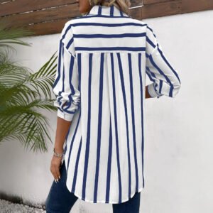 Fashion Vertical Stripes Multi-Color Shirt Coat Women