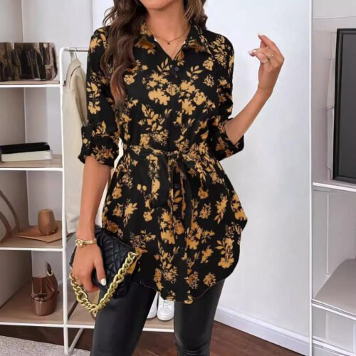 a11d3885-1ff4-43b6-91ac-7bb3887d91a1.jpg Spring And Summer New Elegant Women's Floral Print Belt Long Sleeve Shirt