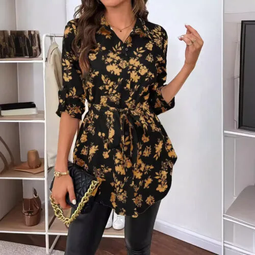 Elegant Floral Print Long Sleeve Shirt