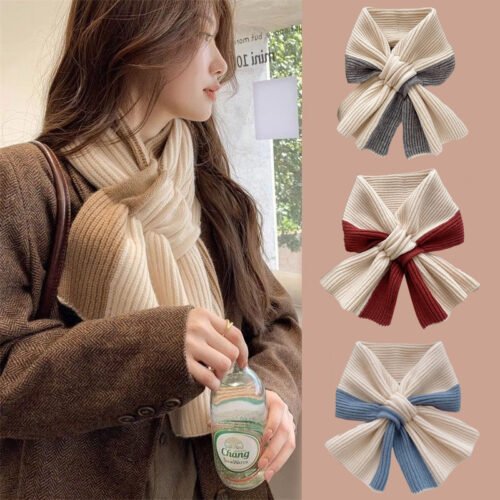 Color Block Knitted Scarf for Women