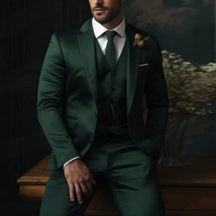 Brand Classic Men Suit 3 Pieces Fashion Slim Fit Blazer Vest - Image 3