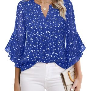 Lotus Leaf 34 Sleeve Top Solid Color Fashion