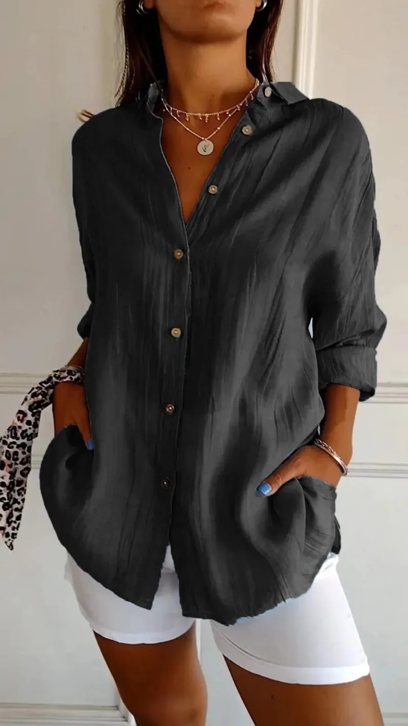 Elegant Pleated Long Sleeve Shirt For Timeless Everyday Fashion