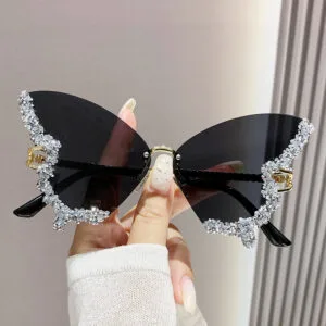 Diamond Butterfly Sunglasses – Premium Luxury Y2K Oversized Rimless Shades