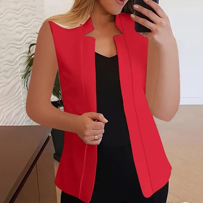 Women's Elegant Solid Sleeveless Vest Cardigan - Stand Collar Summer Outerwear - Image 4