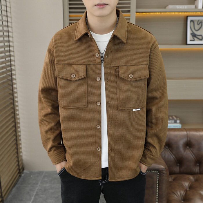 Twill Knitted Lapel Shirt Jacket Coat - Image 3