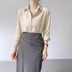 Women'S High-Grade Green Satin Shirt