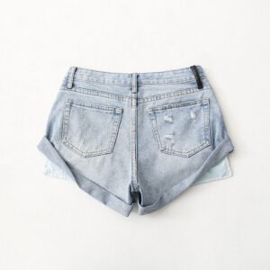 Flanging Low Waist One Button Casual Denim Shorts