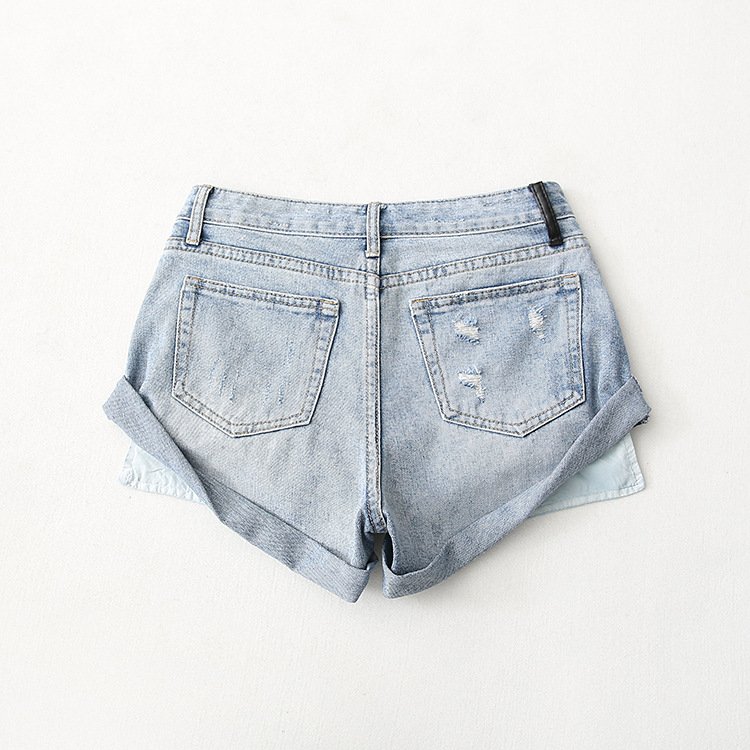 Flanging Low Waist One Button Casual Denim Shorts
