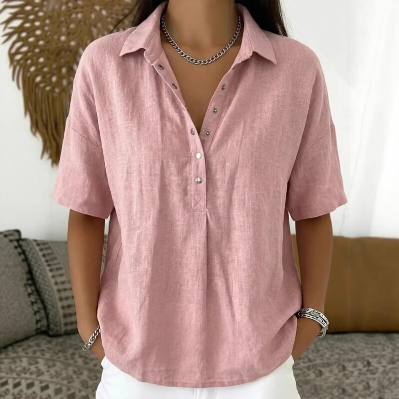 Summer Short-Sleeved Shirt Button Pullover Top Fashion Casual Women'S Clothing